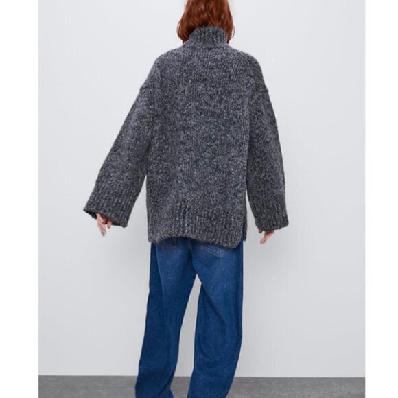 Zara Charcoal Gray Turtleneck Oversized Knit Sweater S - Picture 3 of 7